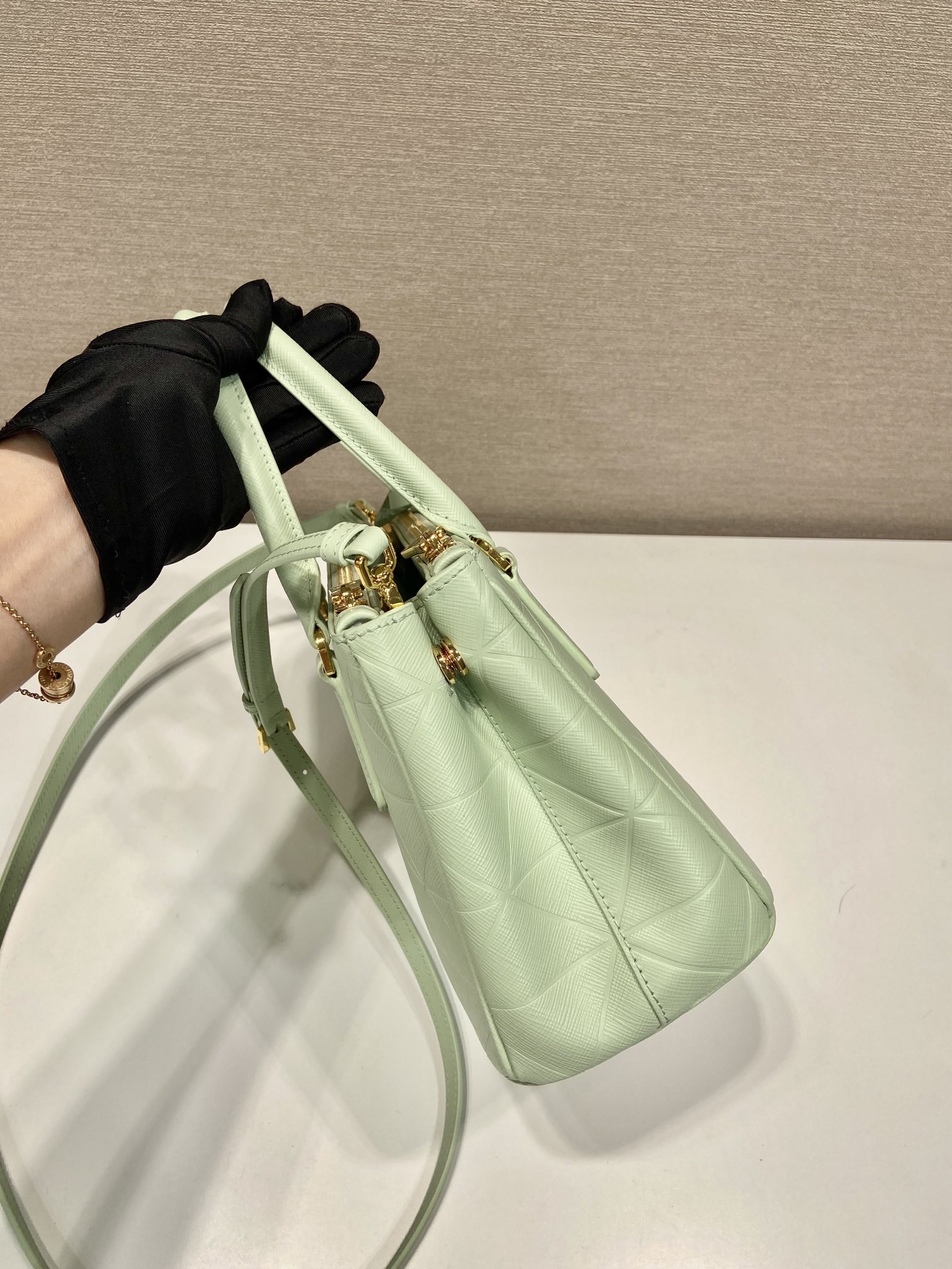 Prada Small Galleria Saffiano Leather Bag Tote Shoulder Bag Light Green 1BA896 